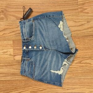 Vintage High Rise Denim shorts distressed raw hem by Blank NYC, women's 30" NWT